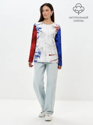 Лонгслив женский. Хлопок / BLUE WHITE & RED