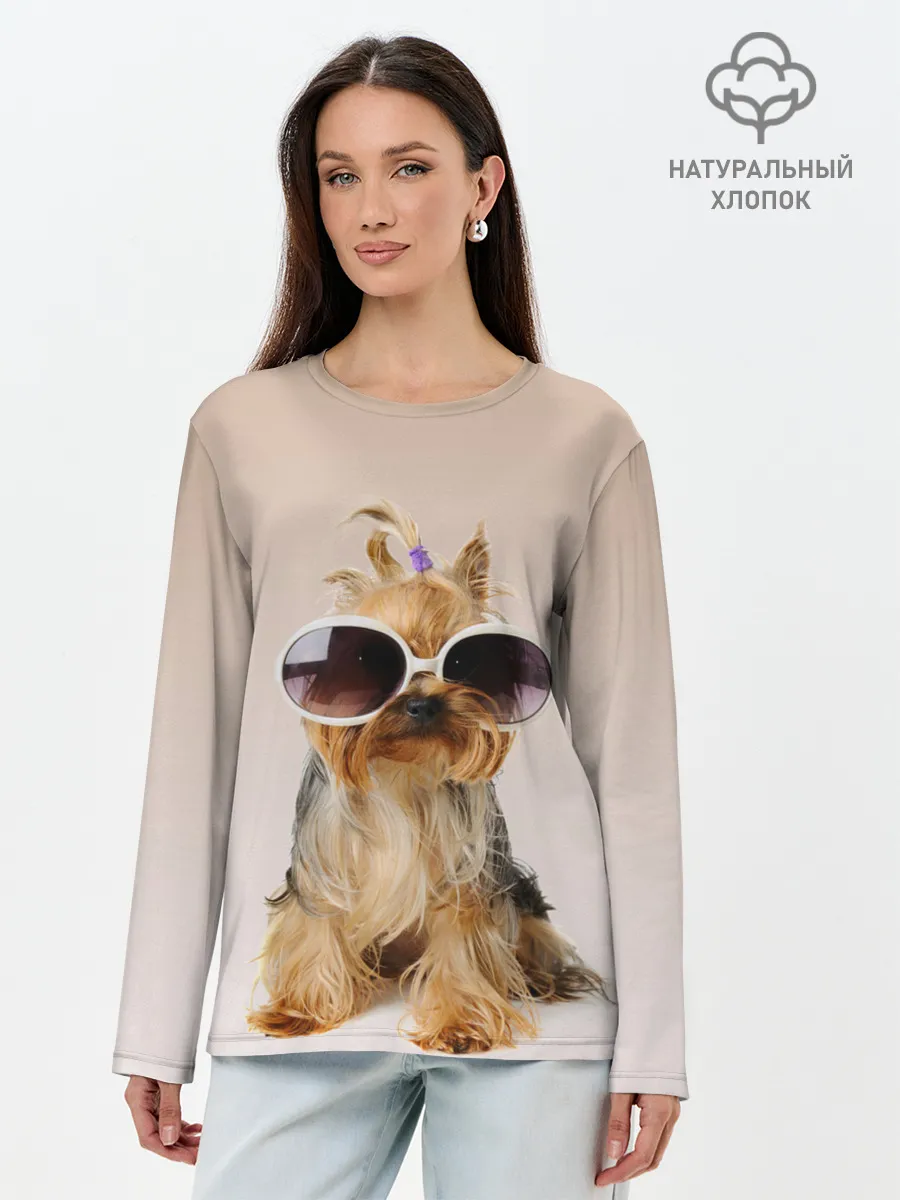 Лонгслив женский. Хлопок / собака в очках