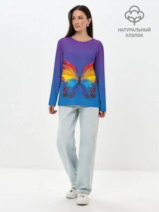 Лонгслив женский. Хлопок / красочная бабочка