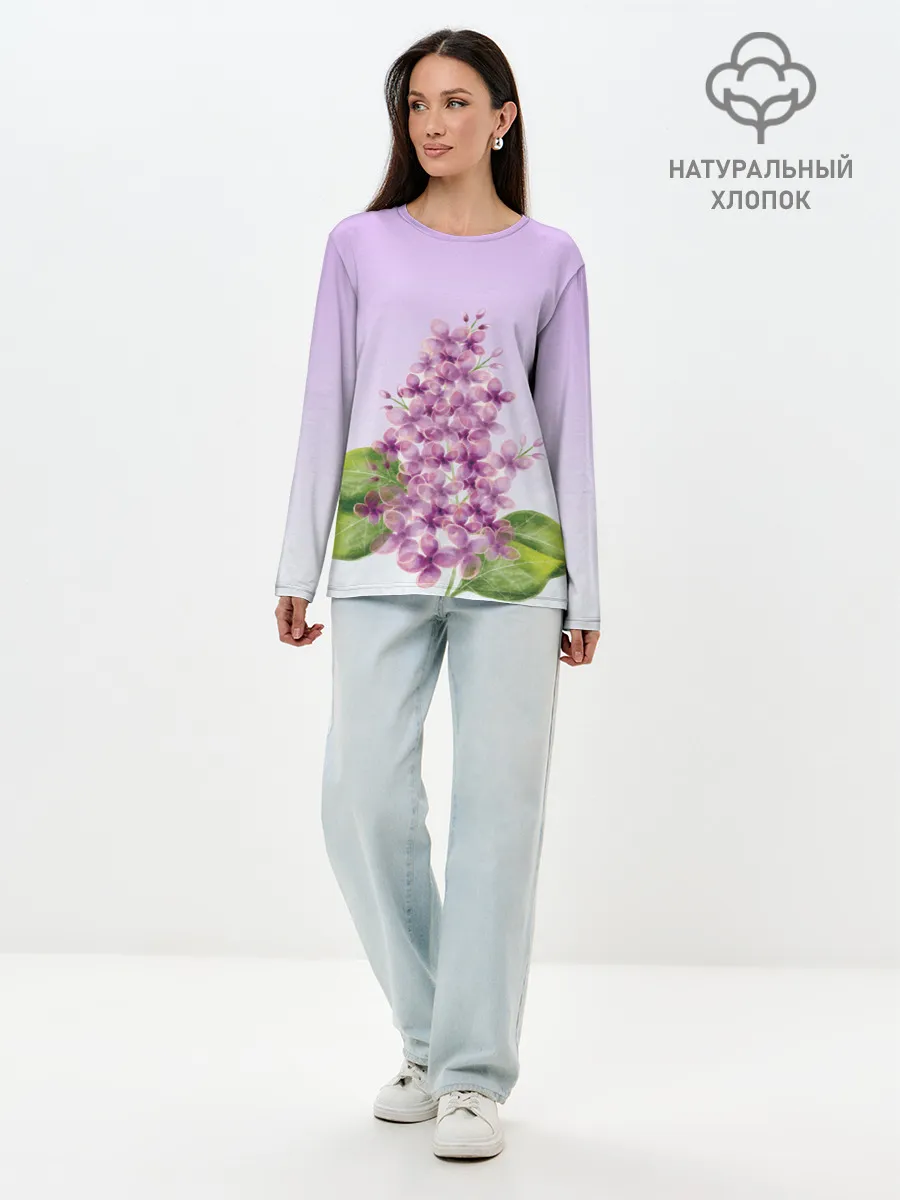 Лонгслив женский. Хлопок / акварельная сирень