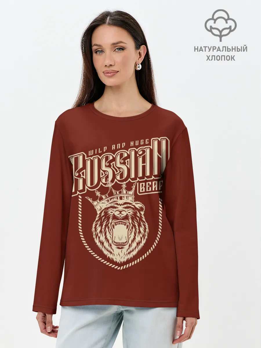 Лонгслив женский. Хлопок / Русский медведь в короне