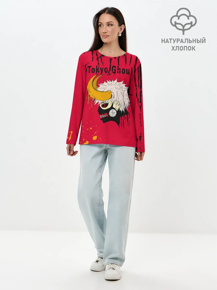 Лонгслив женский. Хлопок / Токийский гуль рогатый