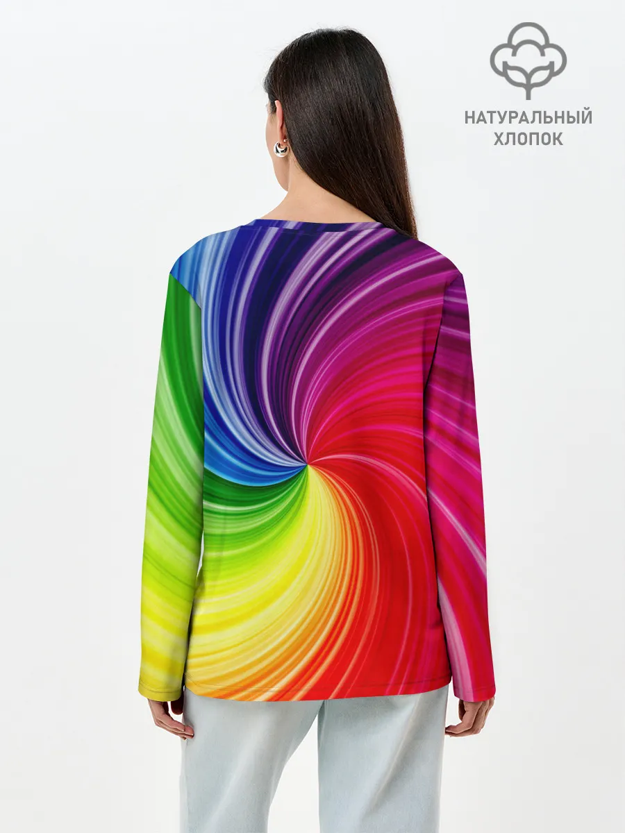 Лонгслив женский. Хлопок / Радужный череп