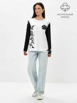 Лонгслив женский. Хлопок / черный клеывер аниме