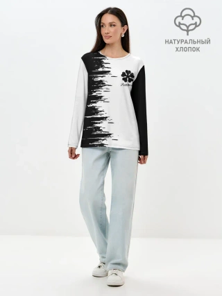 Лонгслив женский. Хлопок / Чёрный клевер,