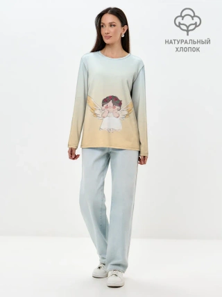 Лонгслив женский. Хлопок / акварельный ангелок