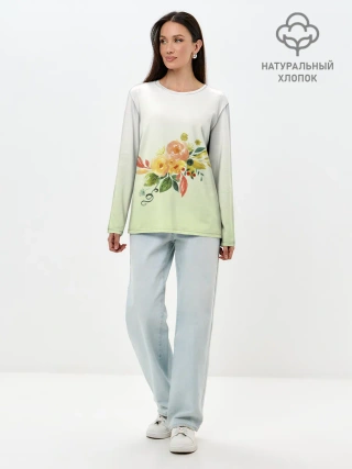 Лонгслив женский. Хлопок / букет рисунок