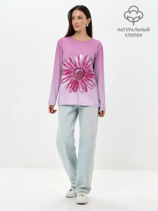 Лонгслив женский. Хлопок / розовая ромашка