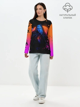 Лонгслив женский. Хлопок / Ведьмак в таверне