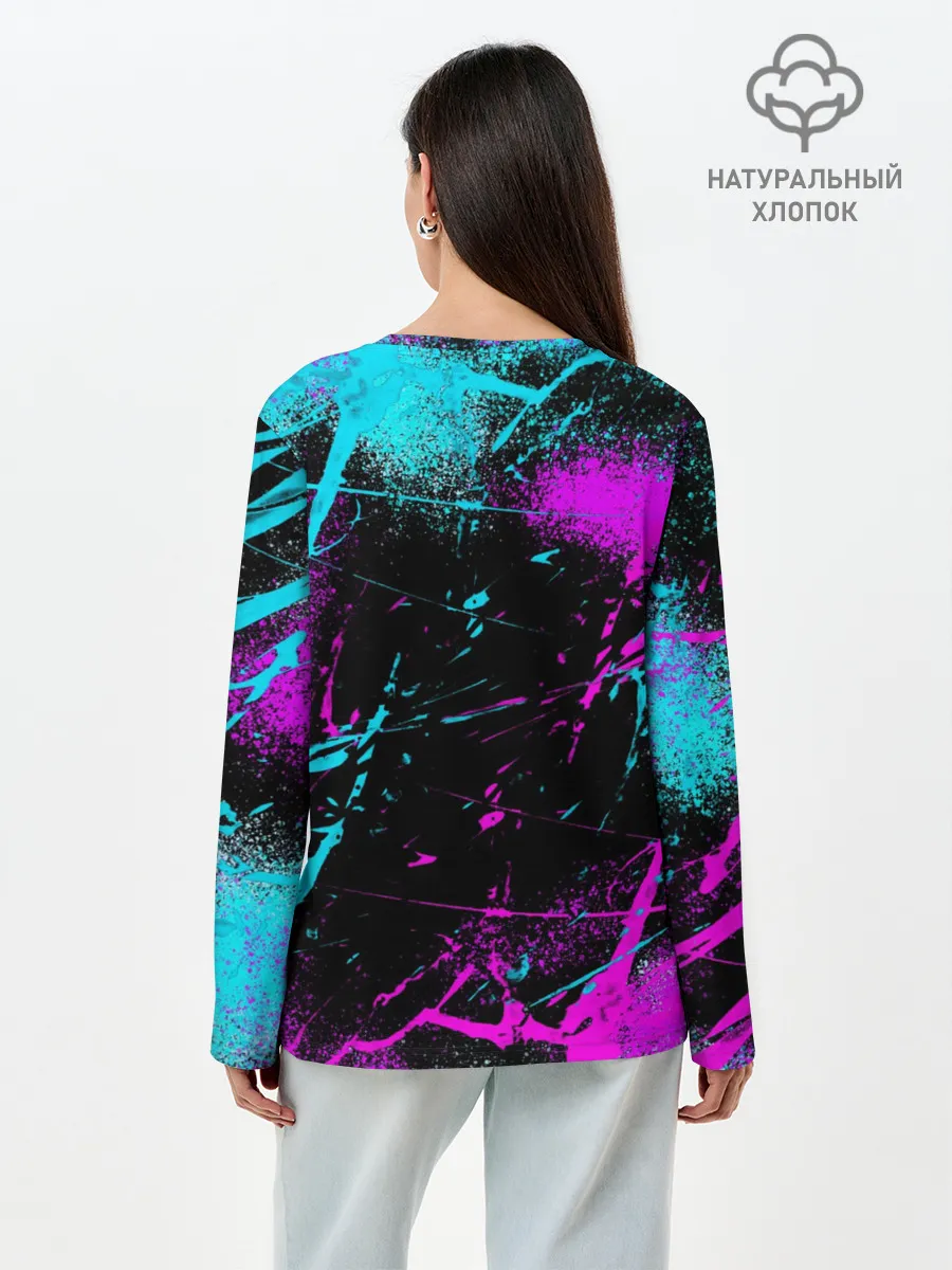 Лонгслив женский. Хлопок / Неоновый череп