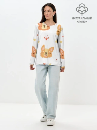 Лонгслив женский. Хлопок / Милый Корги