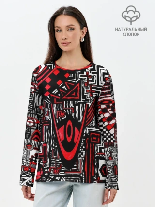 Лонгслив женский. Хлопок / Абстрактный Узор