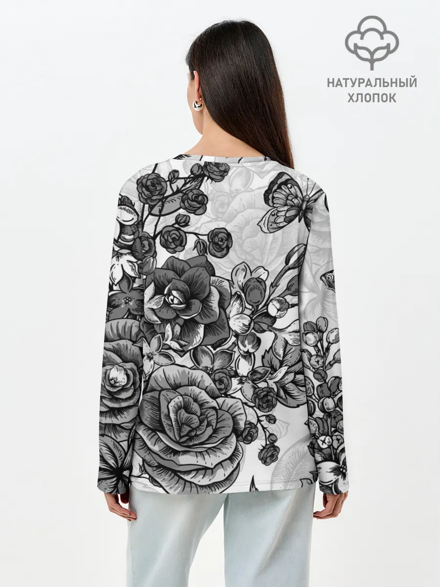 Лонгслив женский. Хлопок / РОЗЫ | ROSES | БАБОЧКИ