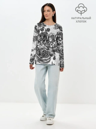 Лонгслив женский. Хлопок / РОЗЫ | ROSES | БАБОЧКИ