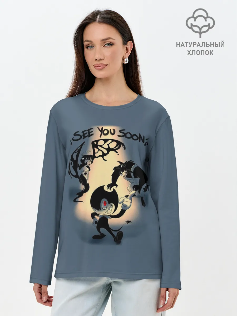 Лонгслив женский. Хлопок / Бенди и Чернильная машина