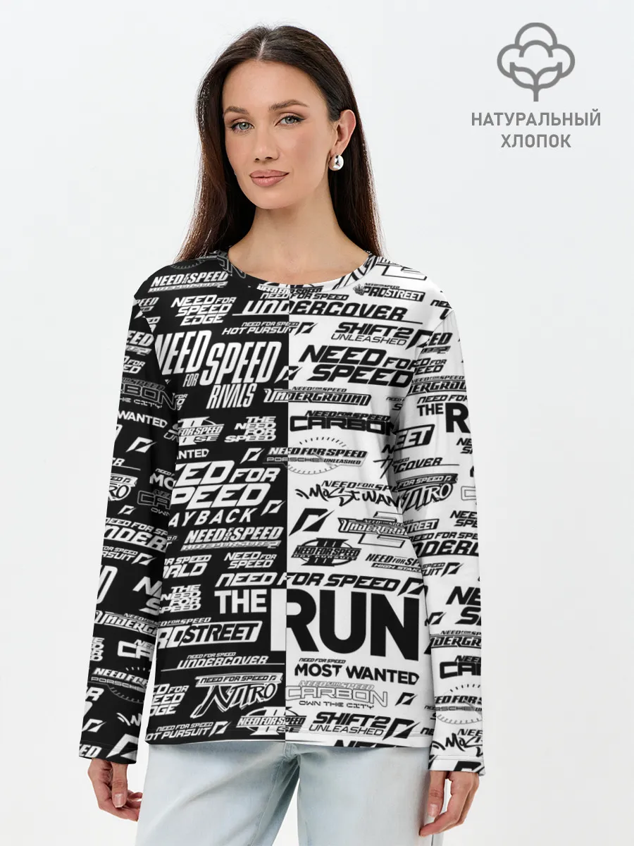 Лонгслив женский. Хлопок / NFS ALL LOGOS