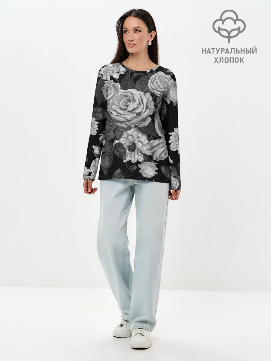 Лонгслив женский. Хлопок / Розы