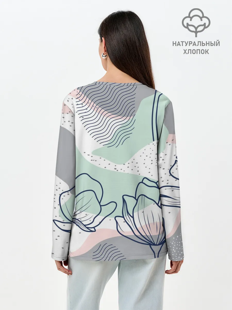 Лонгслив женский. Хлопок / Цветы
