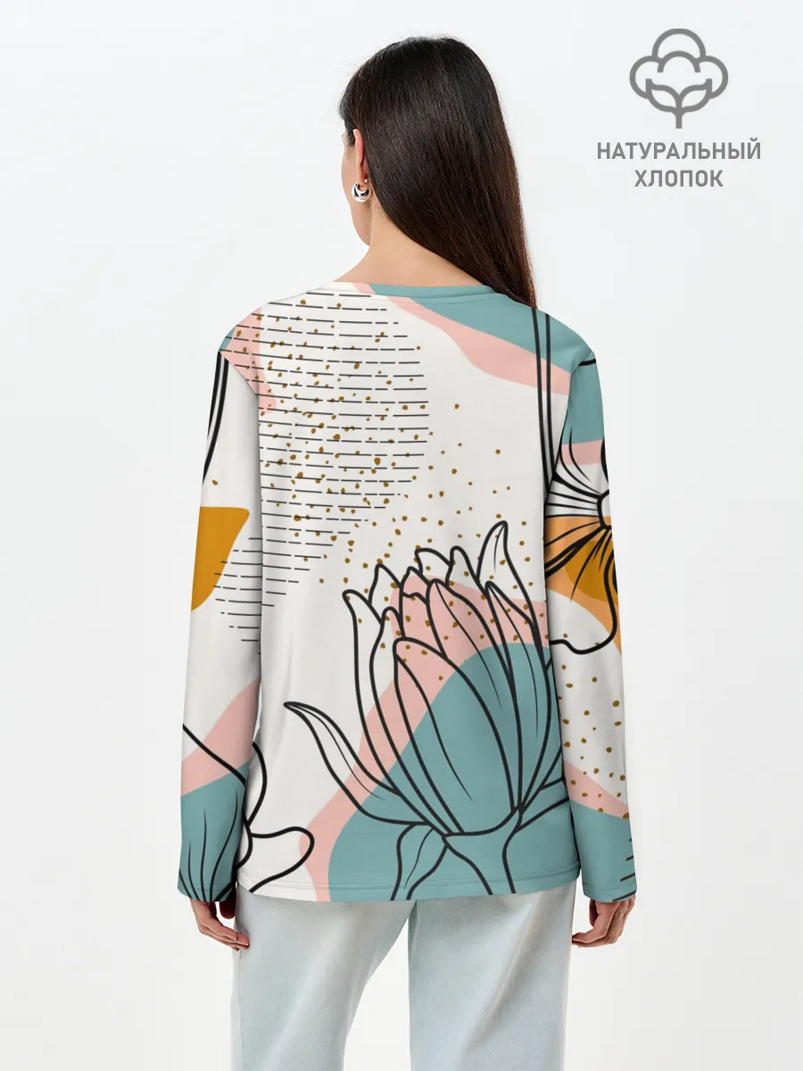 Лонгслив женский. Хлопок / Цветы