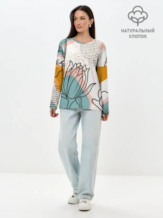 Лонгслив женский. Хлопок / Цветы