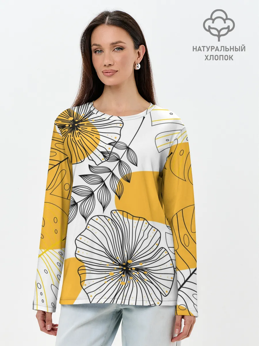 Лонгслив женский. Хлопок / Цветы
