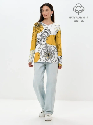 Лонгслив женский. Хлопок / Цветы