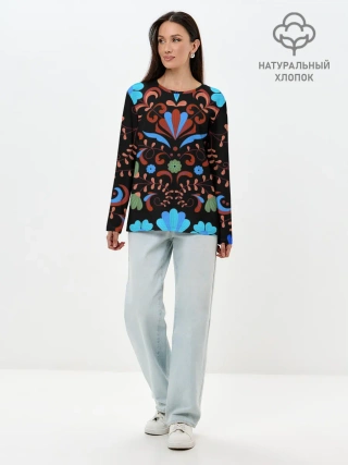 Лонгслив женский. Хлопок / РОСПИСЬ ЦВЕТАМИ