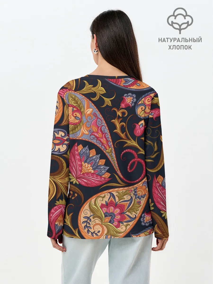 Лонгслив женский. Хлопок / РОСПИСЬ ЦВЕТАМИ