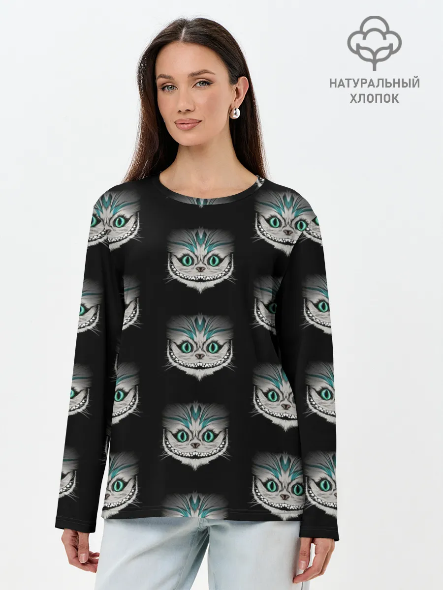 Лонгслив женский. Хлопок / Чеширские котики