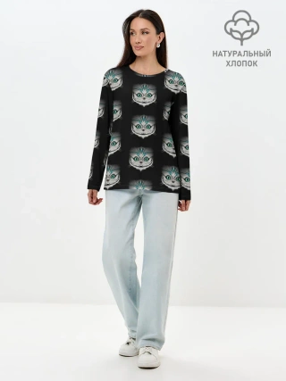 Лонгслив женский. Хлопок / Чеширские котики