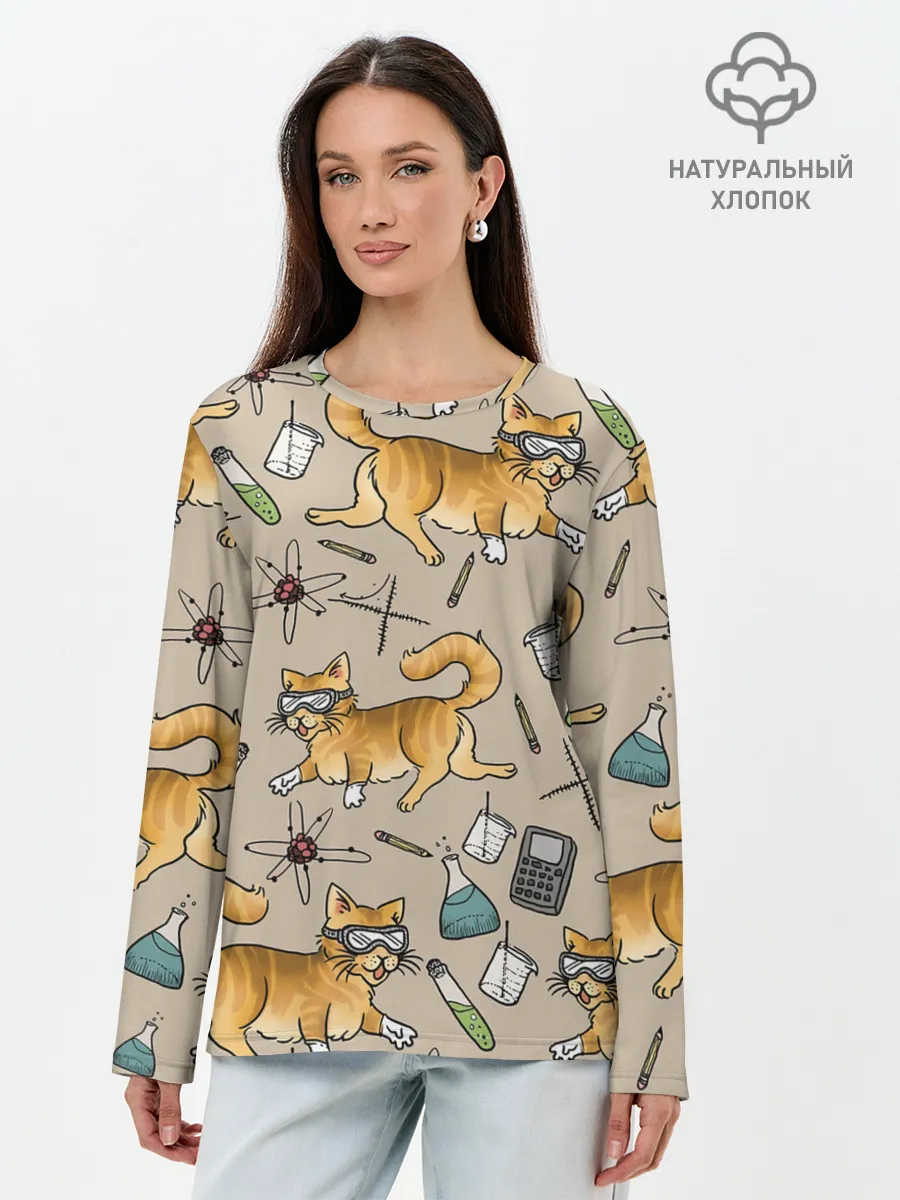 Лонгслив женский. Хлопок / Котики и колбы