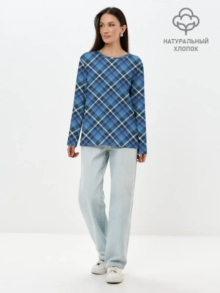 Лонгслив женский. Хлопок / Текстура в клетку