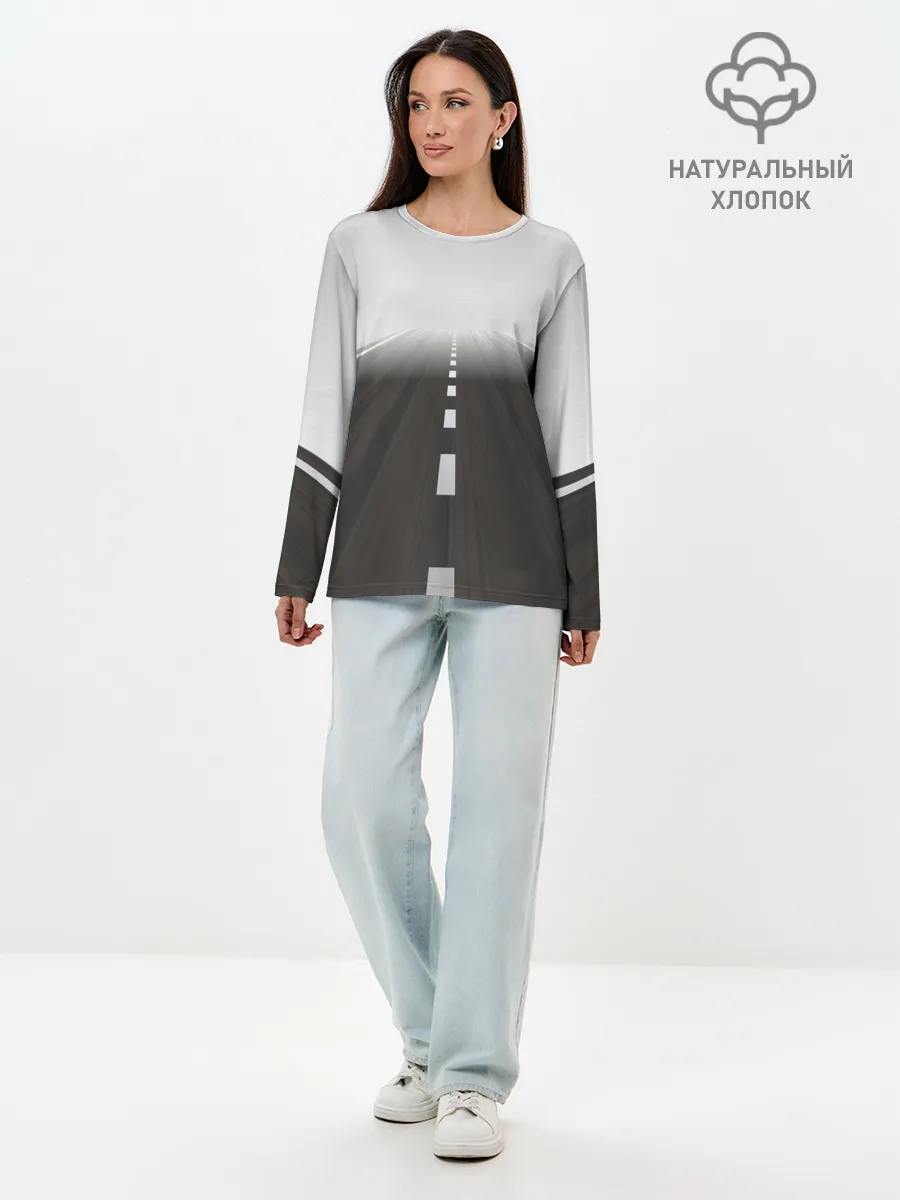 Лонгслив женский. Хлопок / Дорога, уходящая в даль