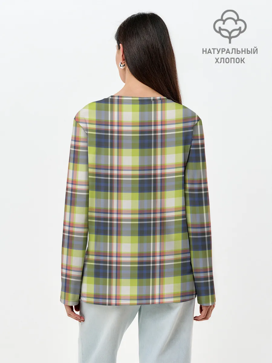 Лонгслив женский. Хлопок / Текстура в клетку