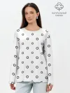 Лонгслив женский. Хлопок / Черно-белый узор в горошек.