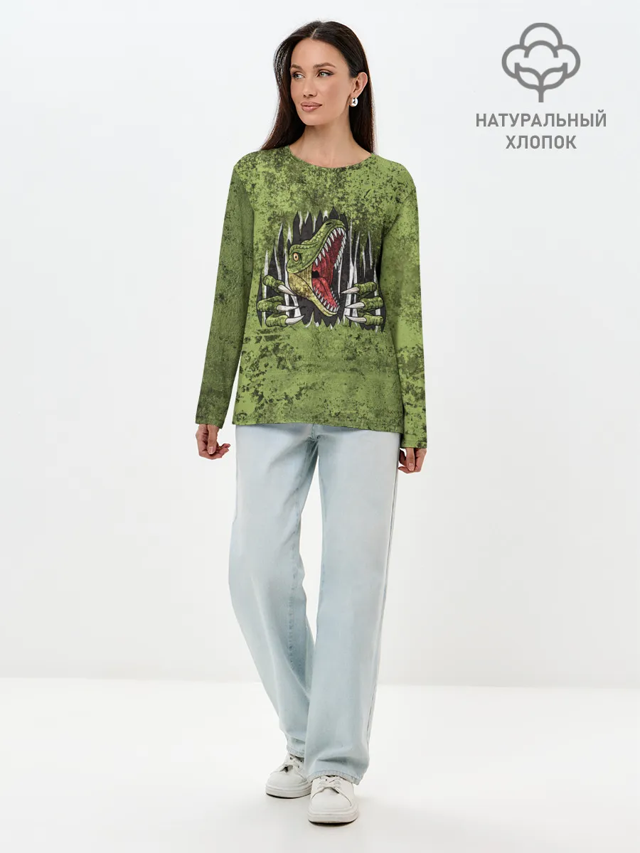 Лонгслив женский. Хлопок / Динозавр из груди | Dino