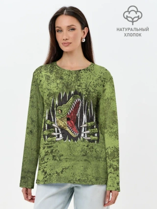 Лонгслив женский. Хлопок / Динозавр из груди | Dino