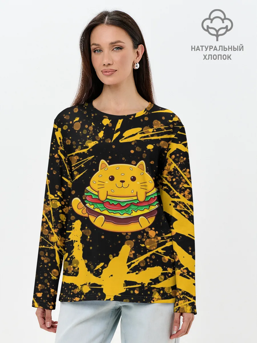 Лонгслив женский. Хлопок / Котобургер