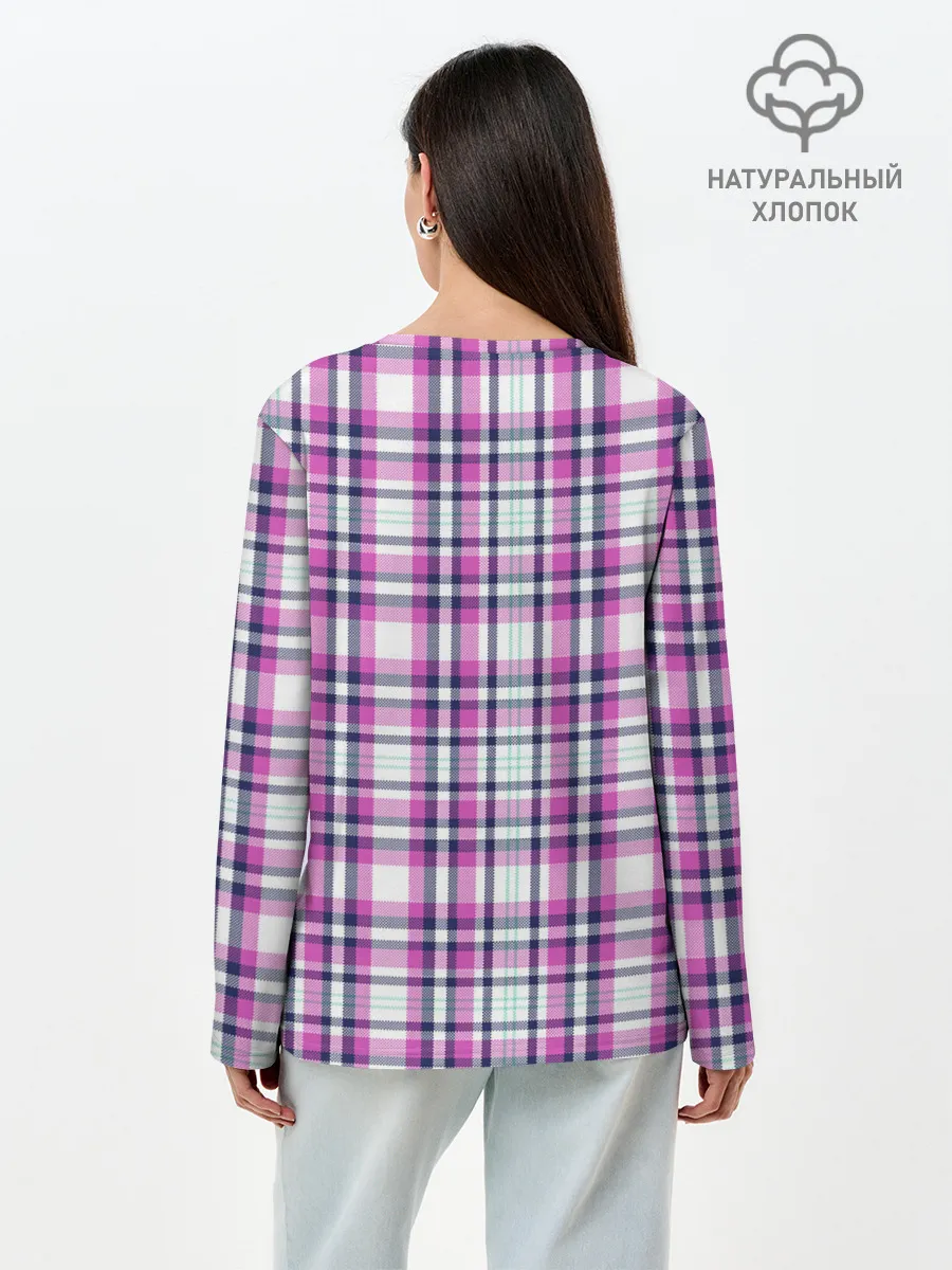Лонгслив женский. Хлопок / Текстура в клетку
