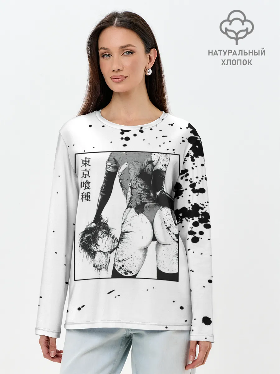 Лонгслив женский. Хлопок / Токийский гуль голова