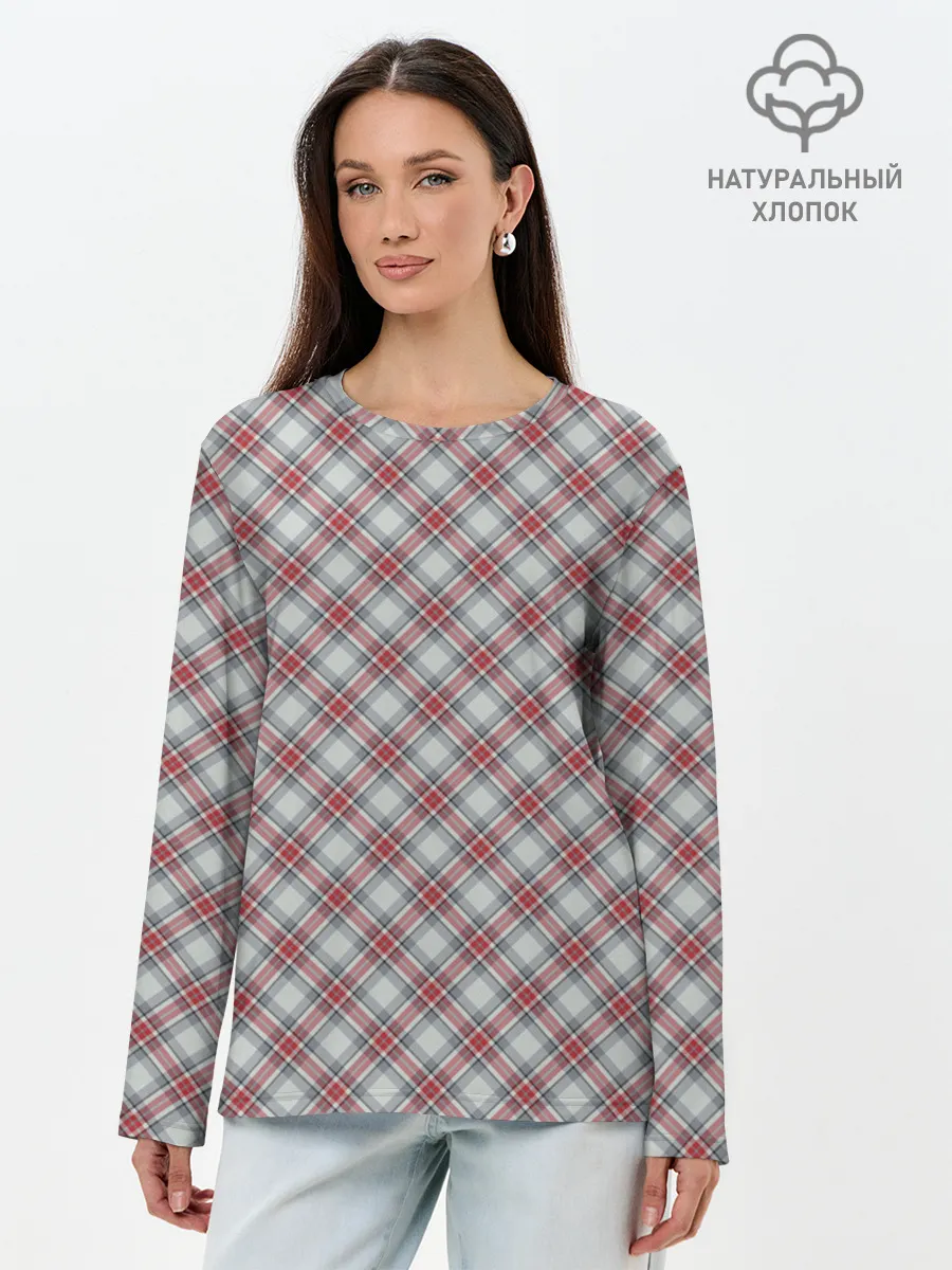 Лонгслив женский. Хлопок / Текстура в клетку