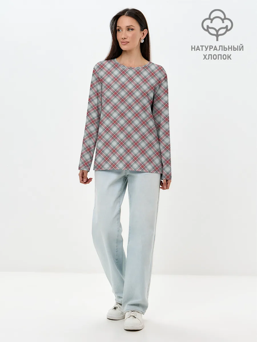 Лонгслив женский. Хлопок / Текстура в клетку