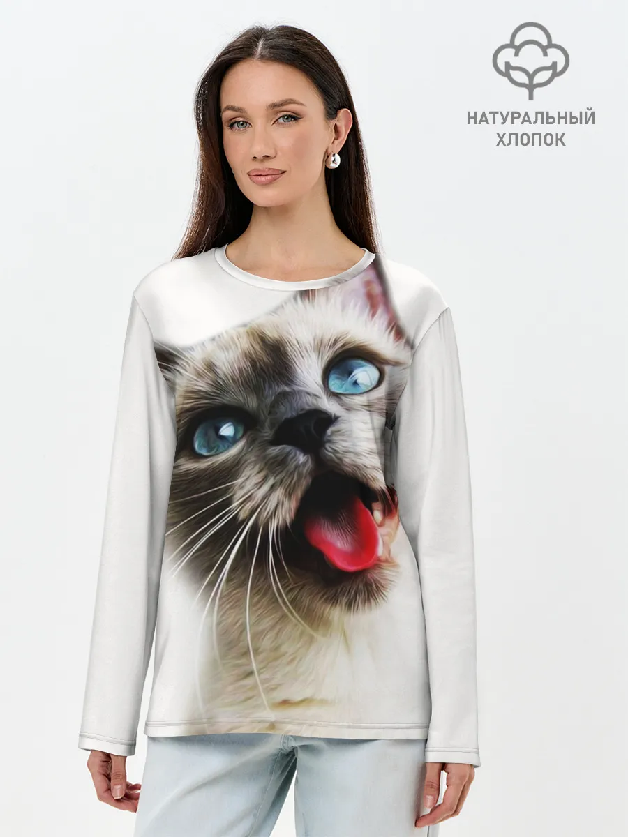 Лонгслив женский. Хлопок / Котик