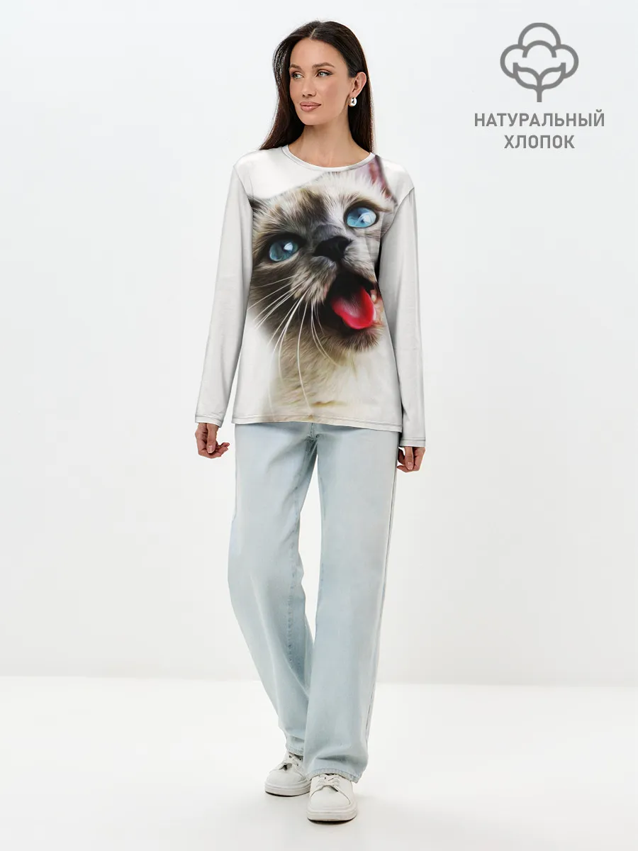 Лонгслив женский. Хлопок / Котик