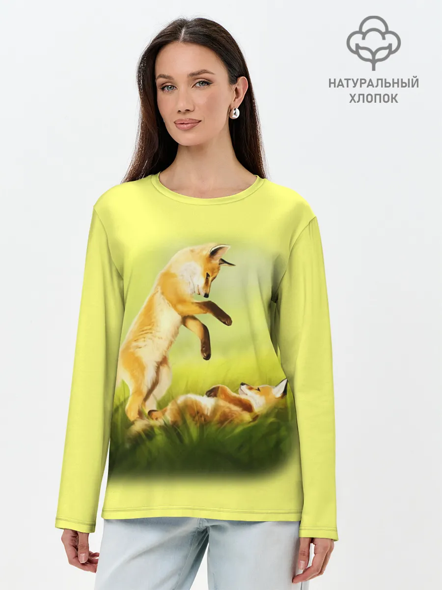 Лонгслив женский. Хлопок / Лисята