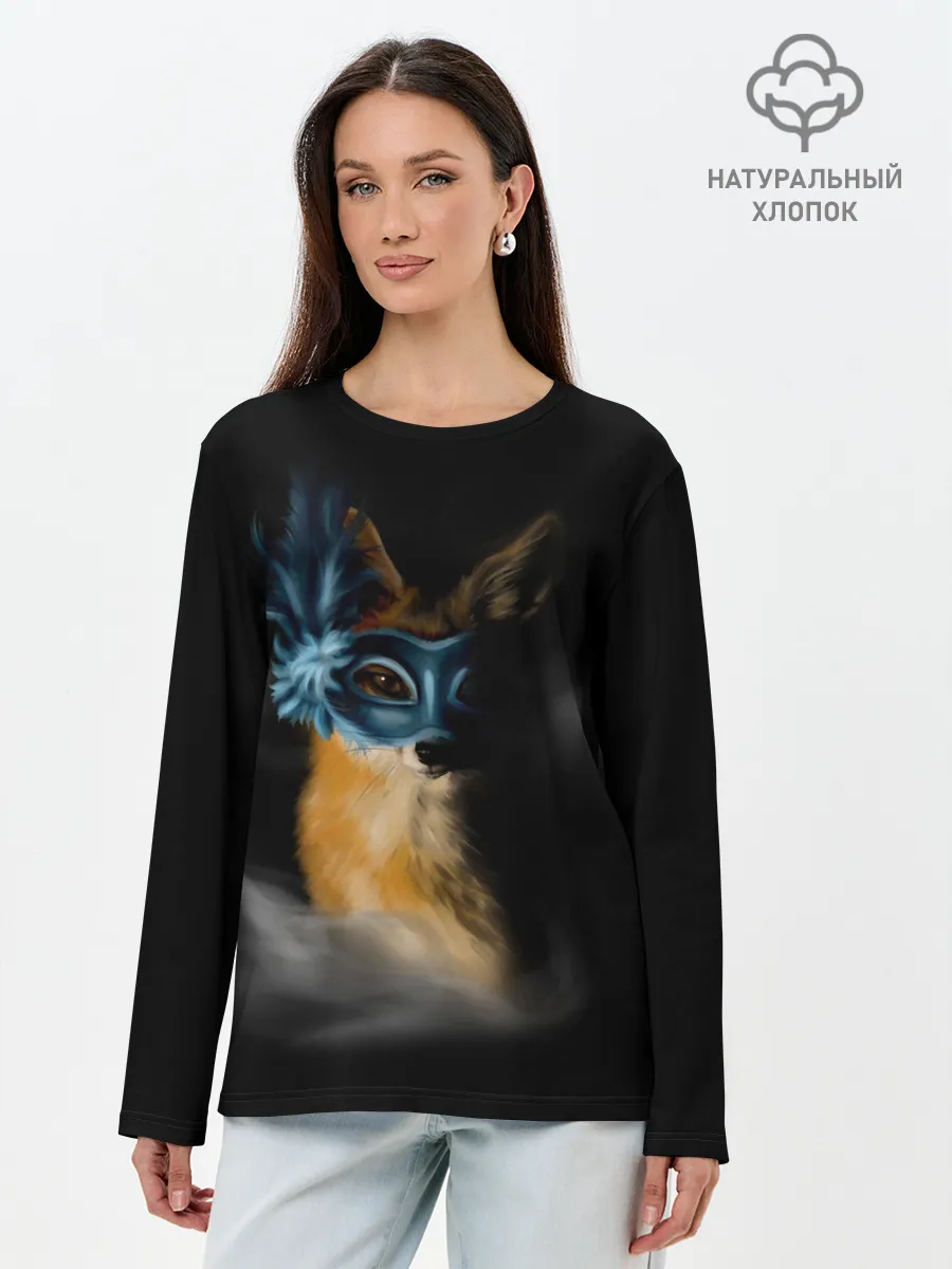 Лонгслив женский. Хлопок / Лиса в маске