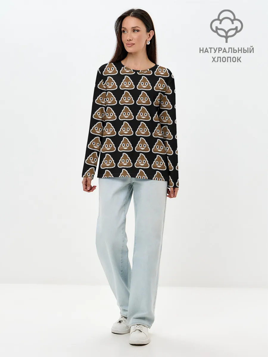 Лонгслив женский. Хлопок / Pile of Poo on black