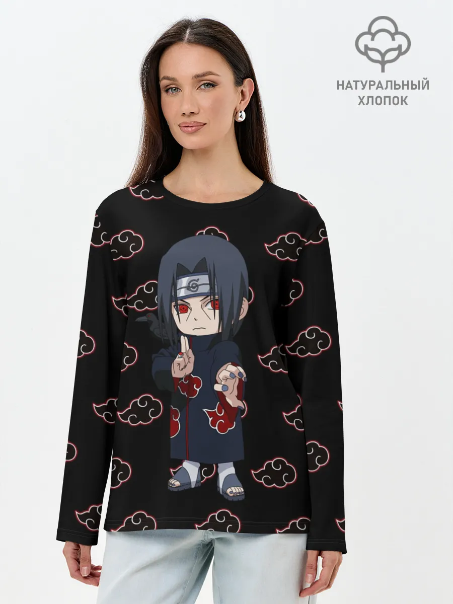 Лонгслив женский. Хлопок / Итачи на фоне Акацуки