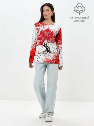 Лонгслив женский. Хлопок / САКУРА | SAKURA | ВИШНЯ