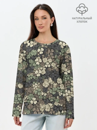 Лонгслив женский. Хлопок / Камуфляж с клевером